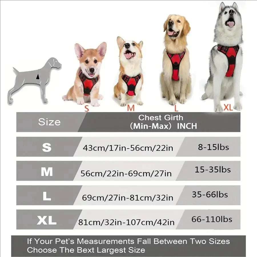 Dog Harness No-Pull Service Vest with Reflective Adjustable Soft Padded Comfortable for Outdoor Easy Walking No Choke for Pets