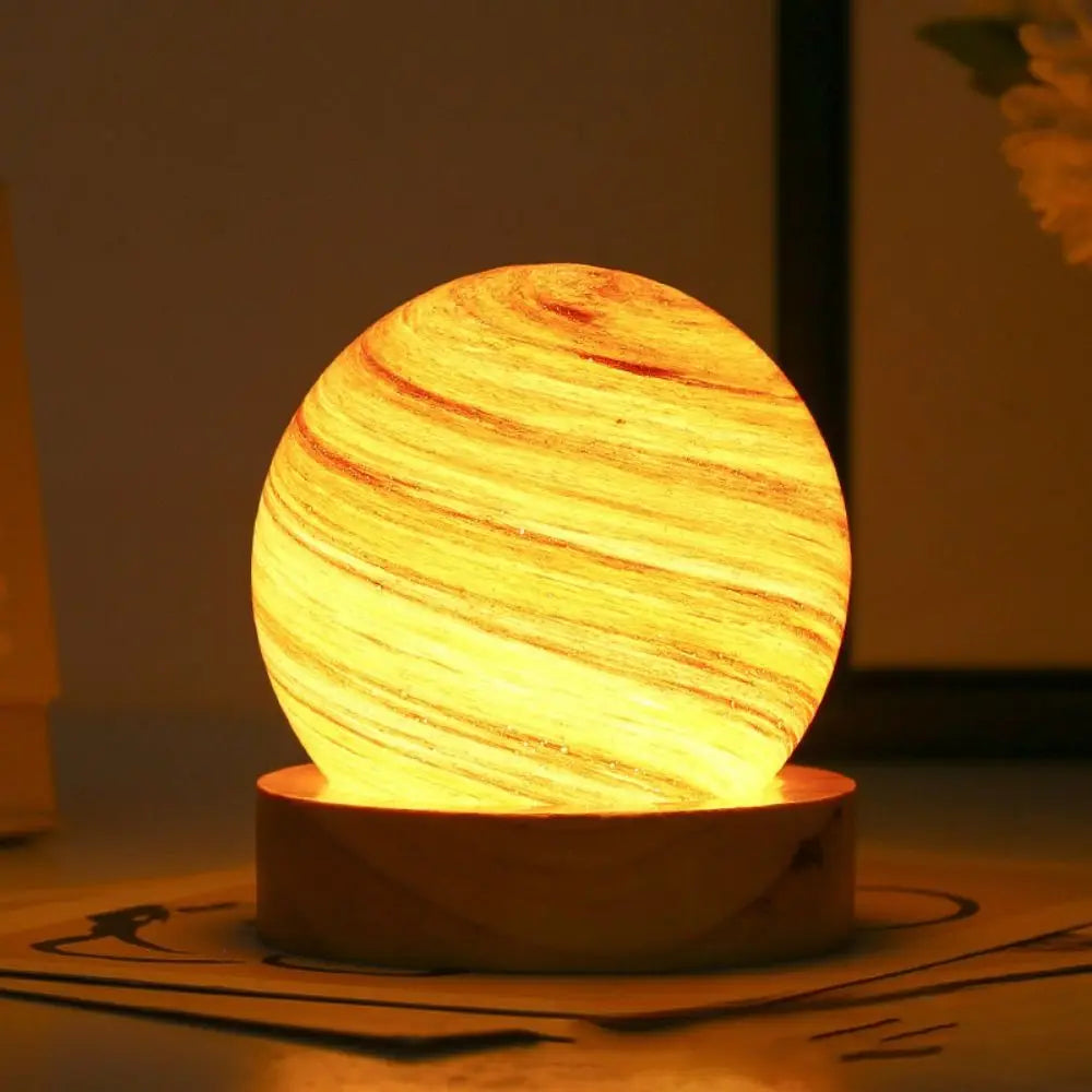 USB Plug in 3D Planet Glass Lamp With Wooden Stand 3 Color Light Galaxy Crystal Ball Dimmable Luminous Glass Sphere