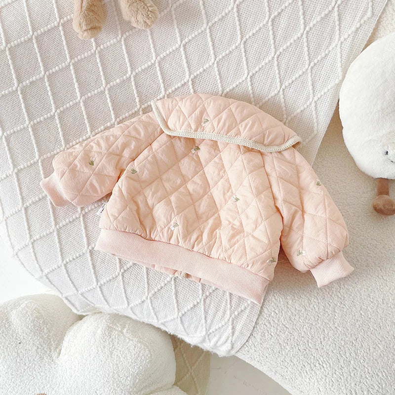 Spring Autumn Clothes Jacket For Girls New Children Cute Outerwear Sweet Girl Cartoon Prints Overcoat Lapel Long-Sleeves Coat