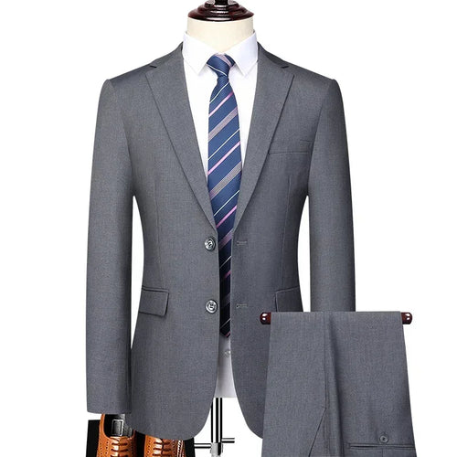 Suit (Blazer+Pants) Men's Fashion Business Outdoor Gentleman Trend Solid Color Casual Slim-fit Wedding Host Gentleman Suit S-6XL