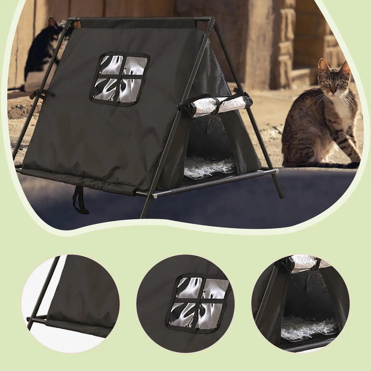 Cat Tent House Enclosed Hideaway Door Curtain Pet Sleeping Bed Cat Bed Kitten Tent Cave for Garden Bedroom Outdoor Porch Balcony