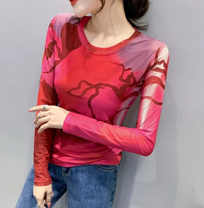 Woman T-shirt 2025 Mesh Skinny Tshirt Top for Women ClothingWith Print Original Fitted Simple Cheap Stylish Cool Beautiful Tee