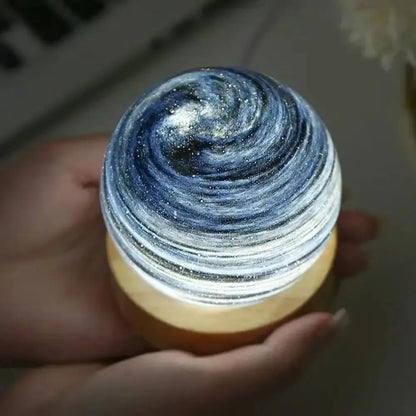 USB Plug in 3D Planet Glass Lamp With Wooden Stand 3 Color Light Galaxy Crystal Ball Dimmable Luminous Glass Sphere