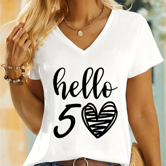 Woman T-shirts Hello 50 Essential Classic Graphic Retro Birthday Gift for Mom Women's Clothing 50th Birthday Gift T-shirt Female