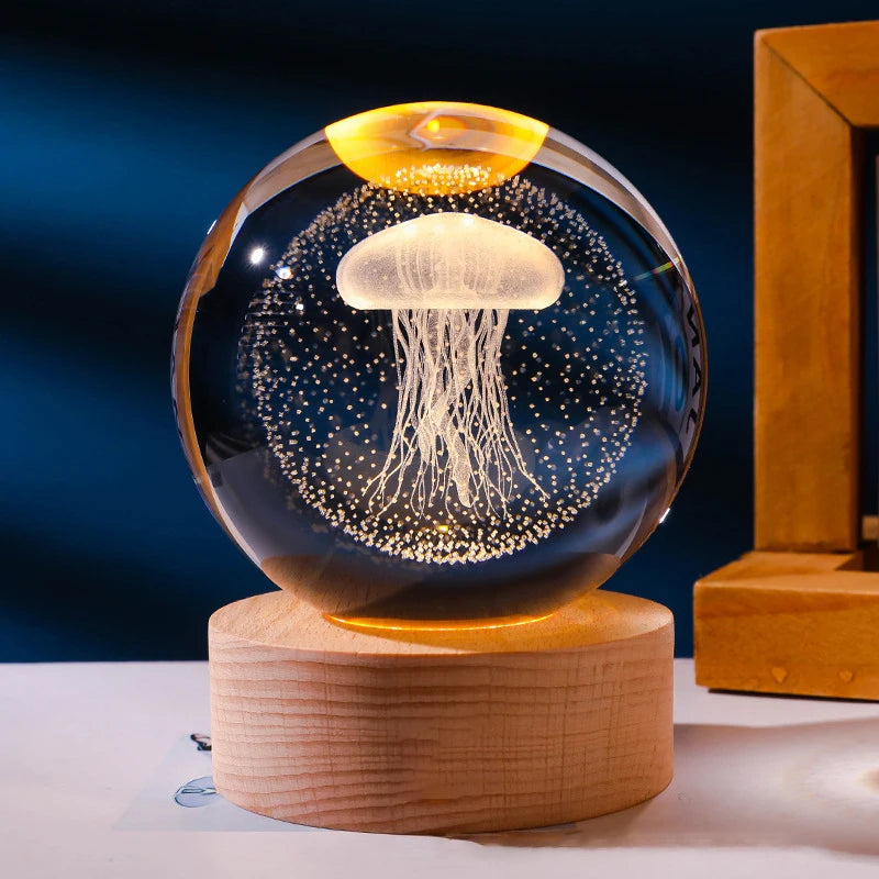 3D Crystal Lights Lamp Glowing Planetary Galaxy Night Light Crystal Ball Night Lights Bedside Light Home Decor Christmas Gift