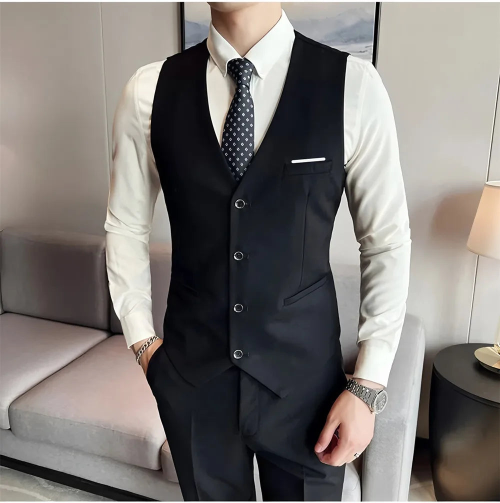 Men's Business Casual Suit for Weddings, Genuine Blazer, Vest and Pants, Big & Tall,Slim Fit Waistcoat, Dress Trousers, US Size
