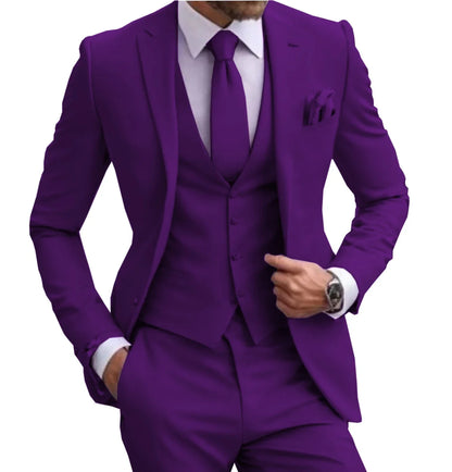 Suits for Men Lilac Stylish 3 Piece Classic Tuxedos Blazer Vest Pants Formal Elegant Male Wedding Groomsman Bespoke
