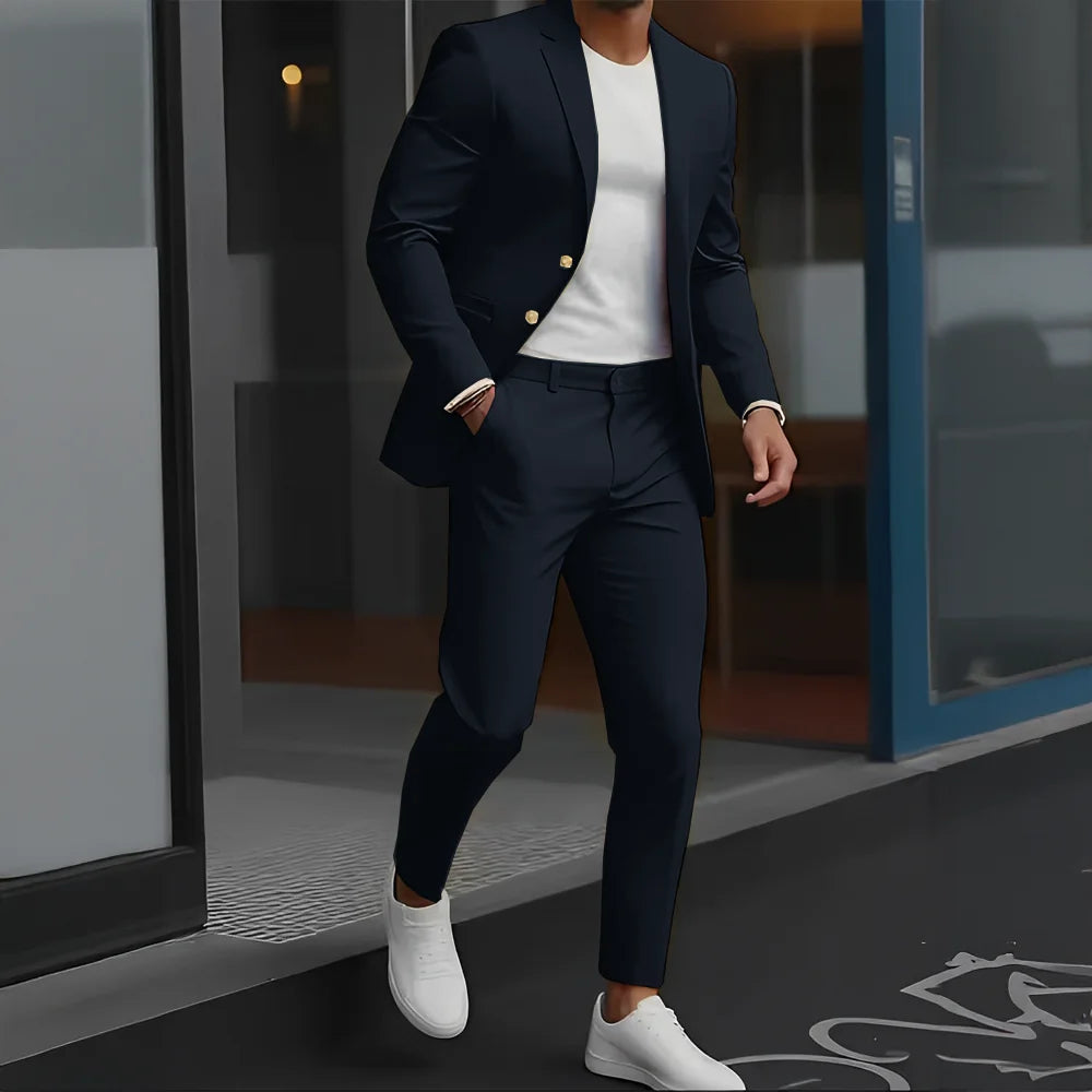 Formal Suit for Mens Business Work Clothes Office Jacket Pants 2-Piece Suit Wedding Groom Tuxedo 2-Button Blazer