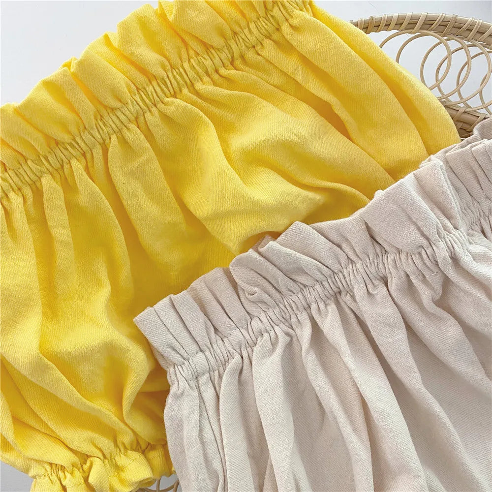 Baby Girls Bloomer Toddler Cotton Linen Shorts Frill Diaper Cover 0-2 Years