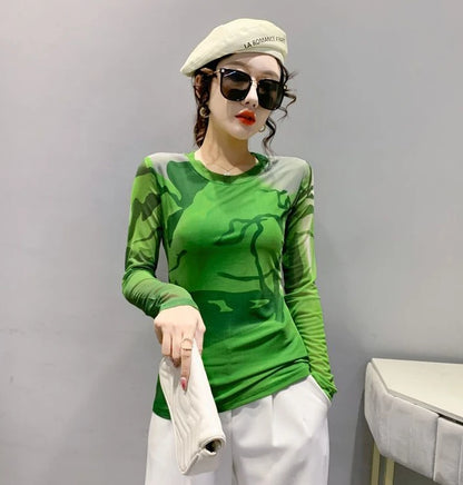 Woman T-shirt 2025 Mesh Skinny Tshirt Top for Women ClothingWith Print Original Fitted Simple Cheap Stylish Cool Beautiful Tee
