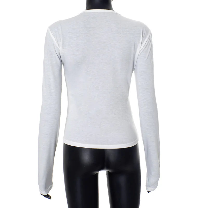 Graphic T Shirts For Women Clothing Long Sleeve Camisetas O-neck Feminist Shirt Y2k Accessories Sweet Tops Slim Fit Ropa Mujer