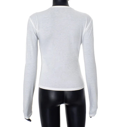 Graphic T Shirts For Women Clothing Long Sleeve Camisetas O-neck Feminist Shirt Y2k Accessories Sweet Tops Slim Fit Ropa Mujer