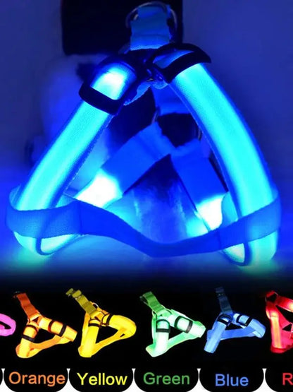 Adjustable LED Dog Harness No Pull Small Medium Glowing Nylon Breast-Band Night Safety Arnes Perro Dropship Pets Dog Accessories