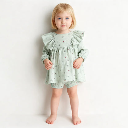 Spring Summer Infant Girl Clothes Set Cute Pure Cotton Girl Blouse + Shorts Toddler Baby Clothes