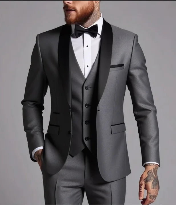Men's Business Casual Suit for Weddings, Genuine Blazer, Vest and Pants, Big & Tall,Slim Fit Waistcoat, Dress Trousers, US Size