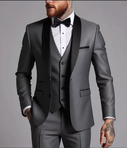 Men's Business Casual Suit for Weddings, Genuine Blazer, Vest and Pants, Big & Tall,Slim Fit Waistcoat, Dress Trousers, US Size