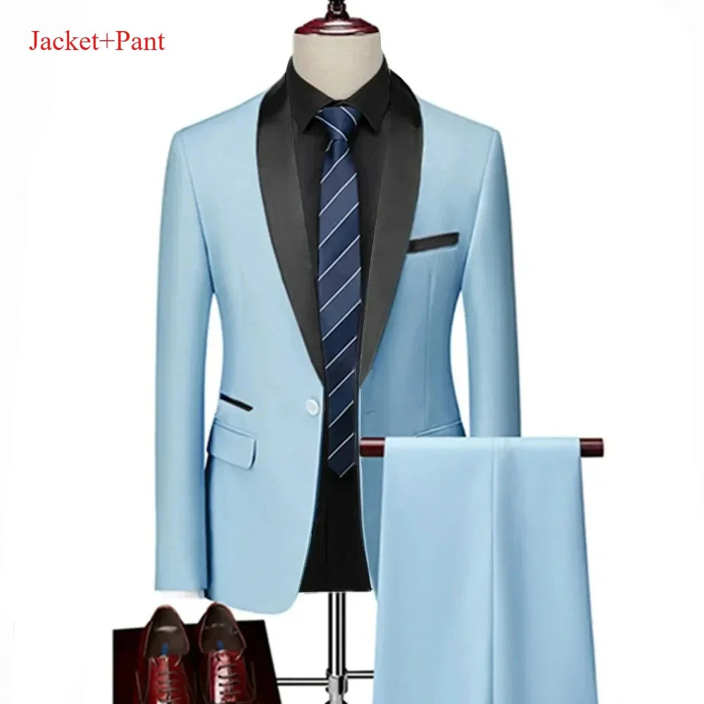 New Men's 2/3 Pieces Suit Formal Business Notch Lapel Slim Fit Tuxedos Best Man Blazer For Wedding Dress