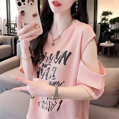 T Shirt For Women Off Shoulder Graphic Tops Woman Green Summer Outfit Fashion Women's Clothing 2025 Female Wholesale Clothes