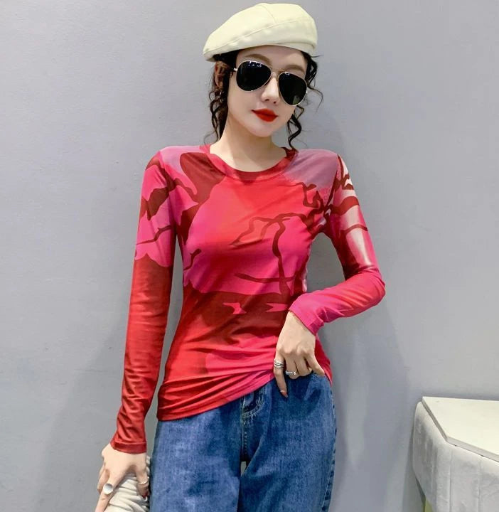 Woman T-shirt 2025 Mesh Skinny Tshirt Top for Women ClothingWith Print Original Fitted Simple Cheap Stylish Cool Beautiful Tee