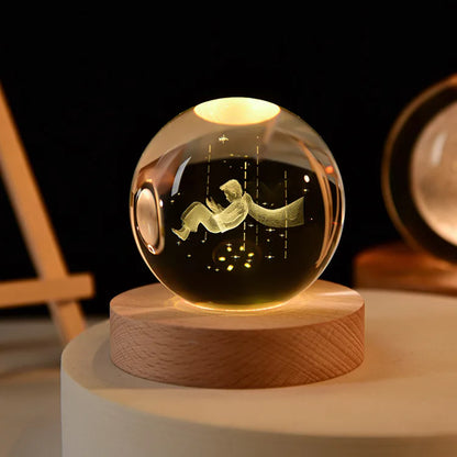 3D Crystal Lights Lamp Glowing Planetary Galaxy Night Light Crystal Ball Night Lights Bedside Light Home Decor Christmas Gift