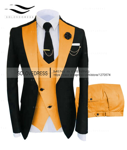 ( Jacket + Vest + Pants )Suits for Mens 2024 Casual Business Suit High-end Social Formal Suit 3 Pcs Set Groom Wedding Men