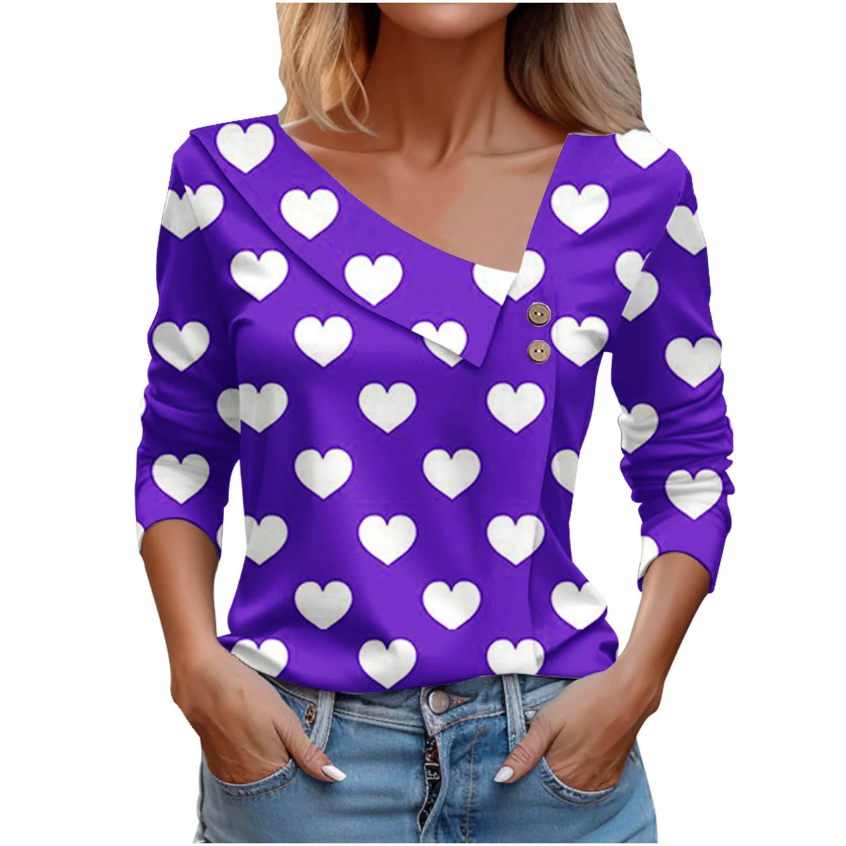 T Shirt For Women Fashion Long Sleeve Tops Heart Print Pulovers Elegant Shirts & Blouses Autumn Youthful Woman Clothes 2023