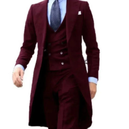 Suits for Men Peak Lapel Long Tail Coat 3 Pieces Blazer Vest and Pants Set Formal  Wedding Dresses Ceremony Evening Party