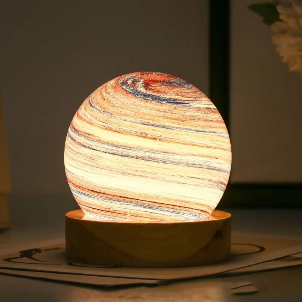 USB Plug in 3D Planet Glass Lamp With Wooden Stand 3 Color Light Galaxy Crystal Ball Dimmable Luminous Glass Sphere