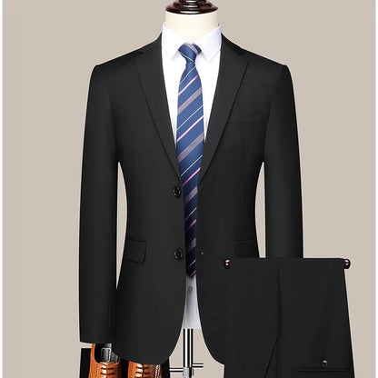 Suit  (Blazer+ Trousers) Men's Casual Formal Business Gentleman Solid Color Hosting Four Seasons Slimming Wedding Fashion Suit