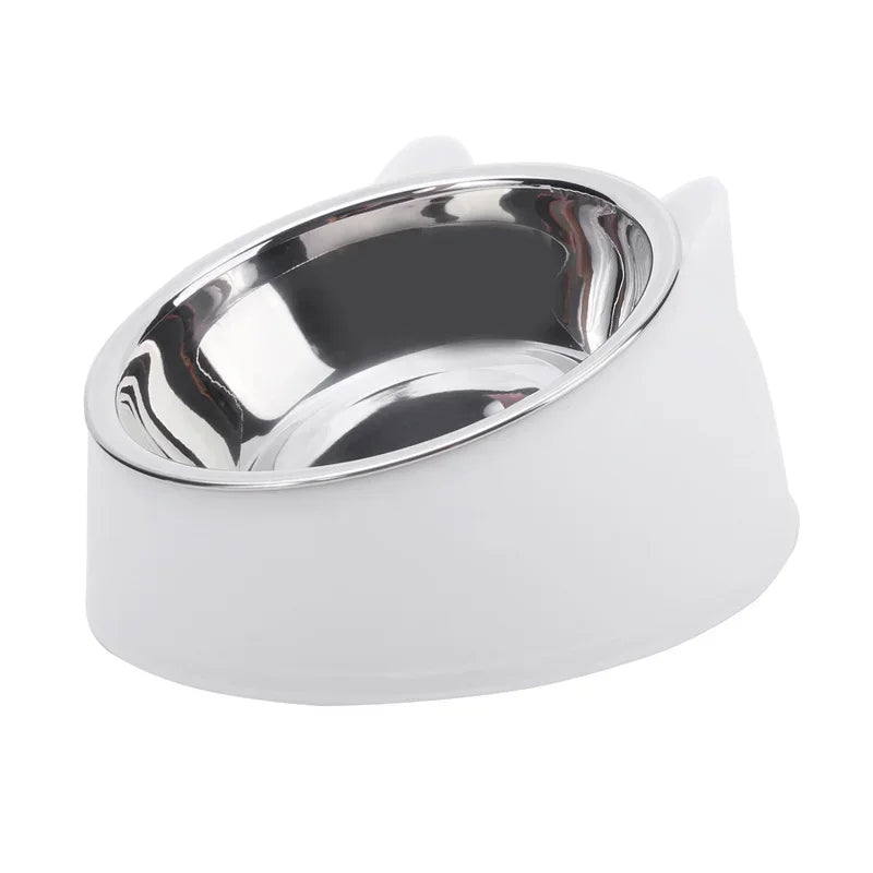 1Pc Cat Bowl Lovely Creative Inclined Kitten Puppy Food Feeding Bowls Stainless Steel Cats Drinking Feeder Pet Dogs Cats Feeders