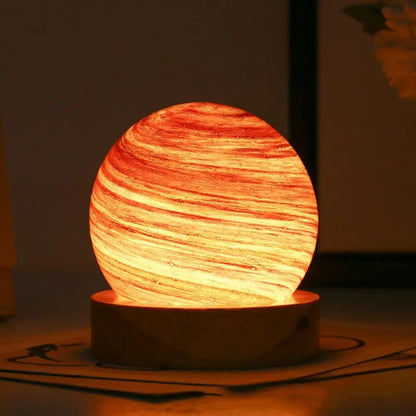 USB Plug in 3D Planet Glass Lamp With Wooden Stand 3 Color Light Galaxy Crystal Ball Dimmable Luminous Glass Sphere