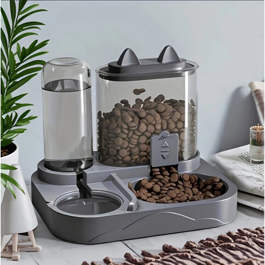 2-in-1 Large Automatic Cat Feeder & Waterer, No Battery Dry Wet Food Separation for Indoor Pets, Transparent Design