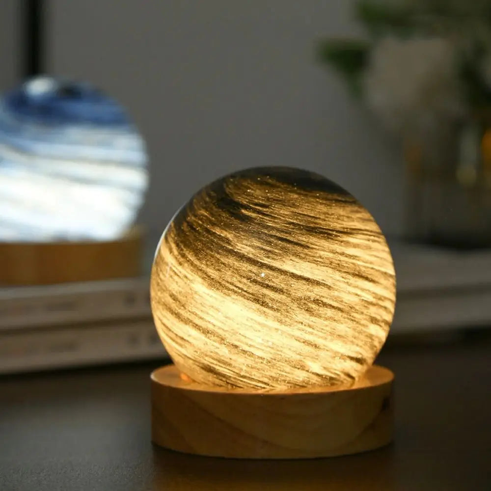 USB Plug in 3D Planet Glass Lamp With Wooden Stand 3 Color Light Galaxy Crystal Ball Dimmable Luminous Glass Sphere