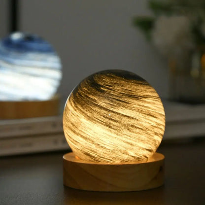 USB Plug in 3D Planet Glass Lamp With Wooden Stand 3 Color Light Galaxy Crystal Ball Dimmable Luminous Glass Sphere