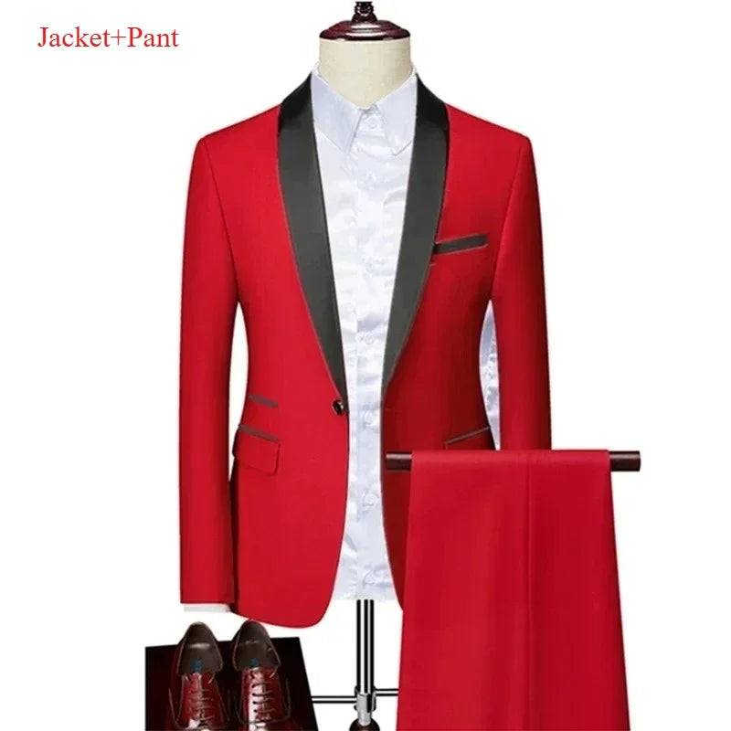 New Men's 2/3 Pieces Suit Formal Business Notch Lapel Slim Fit Tuxedos Best Man Blazer For Wedding Dress