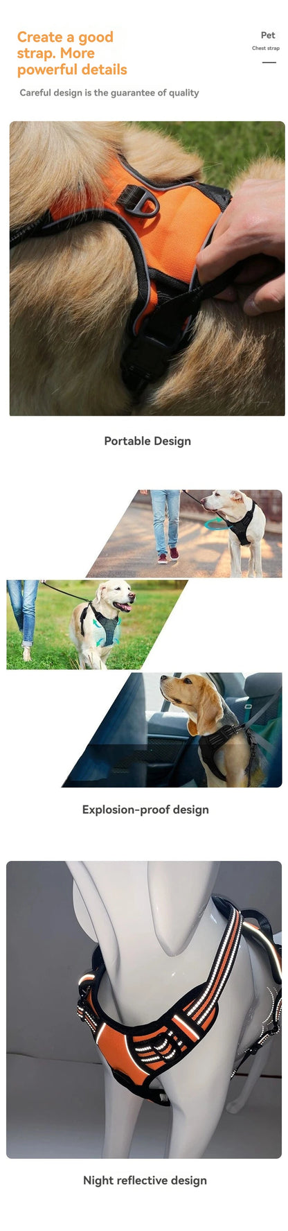 Dog Harness No-Pull Service Vest with Reflective Adjustable Soft Padded Comfortable for Outdoor Easy Walking No Choke for Pets