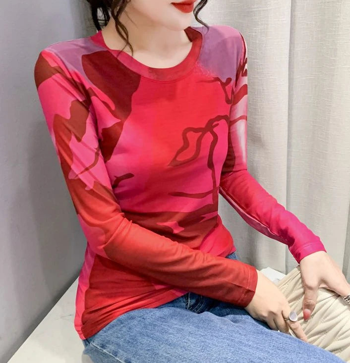 Woman T-shirt 2025 Mesh Skinny Tshirt Top for Women ClothingWith Print Original Fitted Simple Cheap Stylish Cool Beautiful Tee