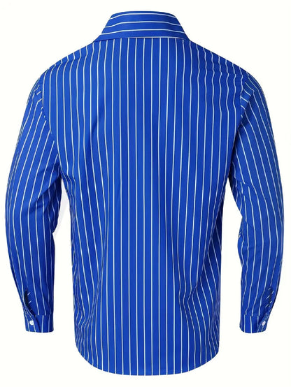 Spring Autumn Men Clothes Long Sleeve Stripe Shirt Men Casual Button Cardigan Shirt Tops Men Slim Fit Microprojectile Shirt Tops