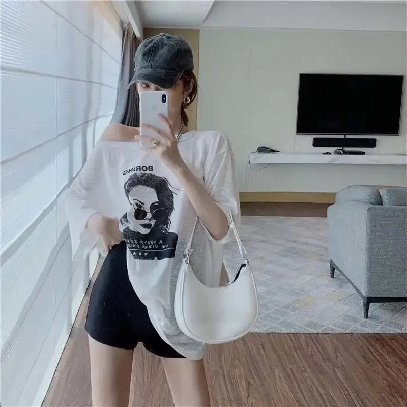T Shirt For Women Summer Outfit Sexy Baggy Graphic Tops Woman Long Aesthetic Clothing Elegant Tee Trending Korean Streetwear