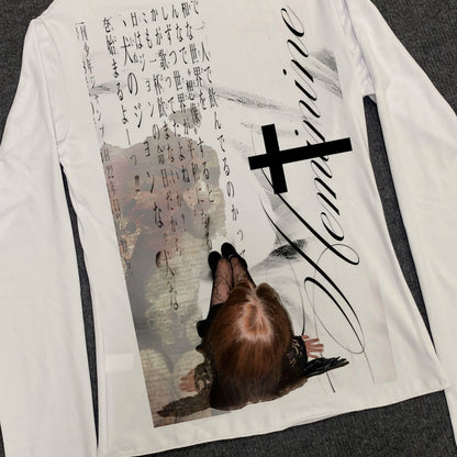 Women's T-shirts Woman Clothes for Women Trashy Y2k 2000s Tops Goth Anime Girl Long Sleeve Baby Tees Y2k Kitty Spring Woman