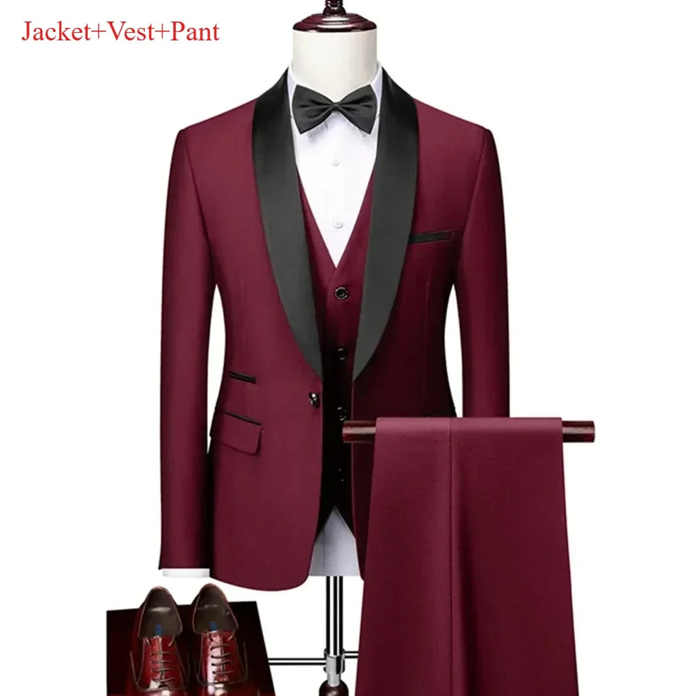 New Men's 2/3 Pieces Suit Formal Business Notch Lapel Slim Fit Tuxedos Best Man Blazer For Wedding Dress