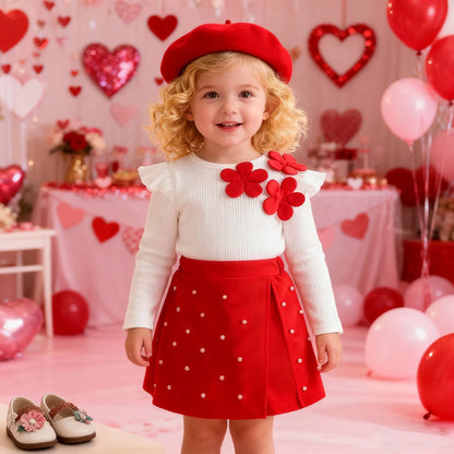 Spring Kids Girls Clothes Baby Casual Long Sleeve Flower Tops With Shorts Beret Infant Cute Outfits Sets Children's Clothing