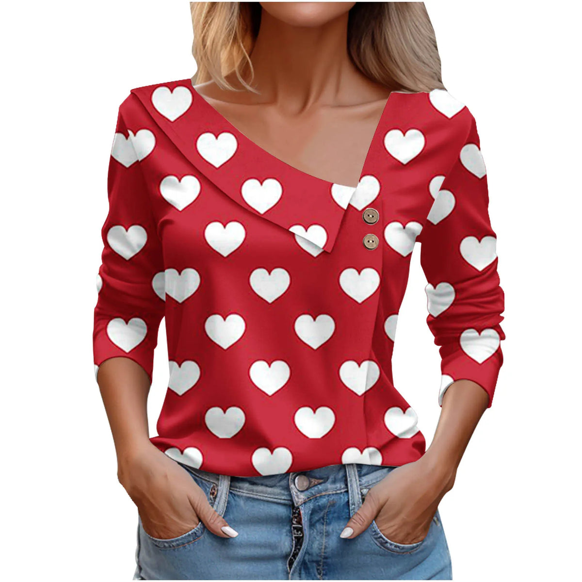 T Shirt For Women Fashion Long Sleeve Tops Heart Print Pulovers Elegant Shirts & Blouses Autumn Youthful Woman Clothes 2023