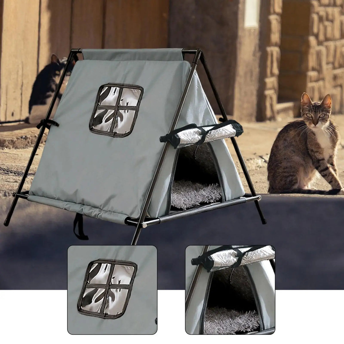 Cat Tent House Enclosed Hideaway Door Curtain Pet Sleeping Bed Cat Bed Kitten Tent Cave for Garden Bedroom Outdoor Porch Balcony