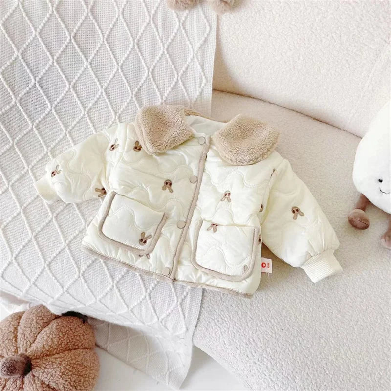 Spring Autumn Clothes Jacket For Girls New Children Cute Outerwear Sweet Girl Cartoon Prints Overcoat Lapel Long-Sleeves Coat