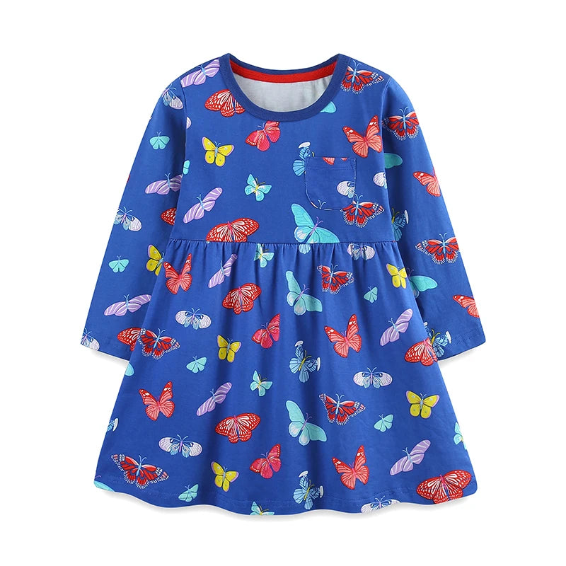 Spring Children's Clothing Kids Clothes 2025 Autumn Cotton Fall Baby Girls Long Sleeves Cartoon Butterfly Dresses