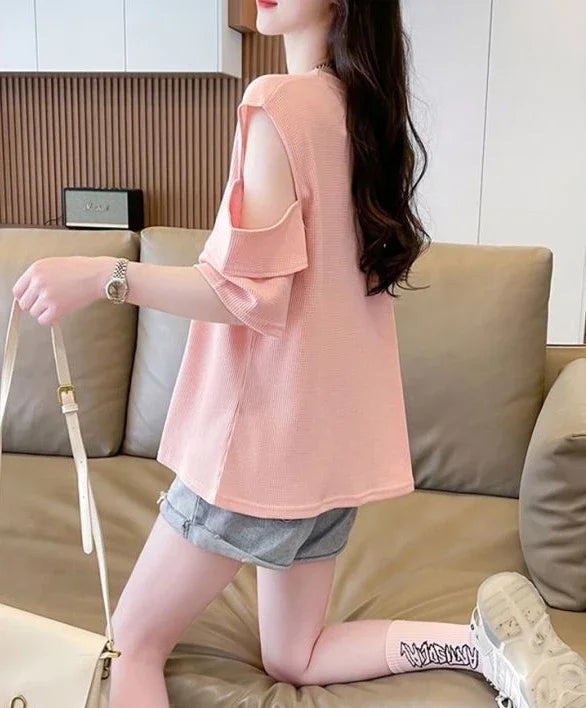 T Shirt For Women Off Shoulder Graphic Tops Woman Green Summer Outfit Fashion Women's Clothing 2025 Female Wholesale Clothes