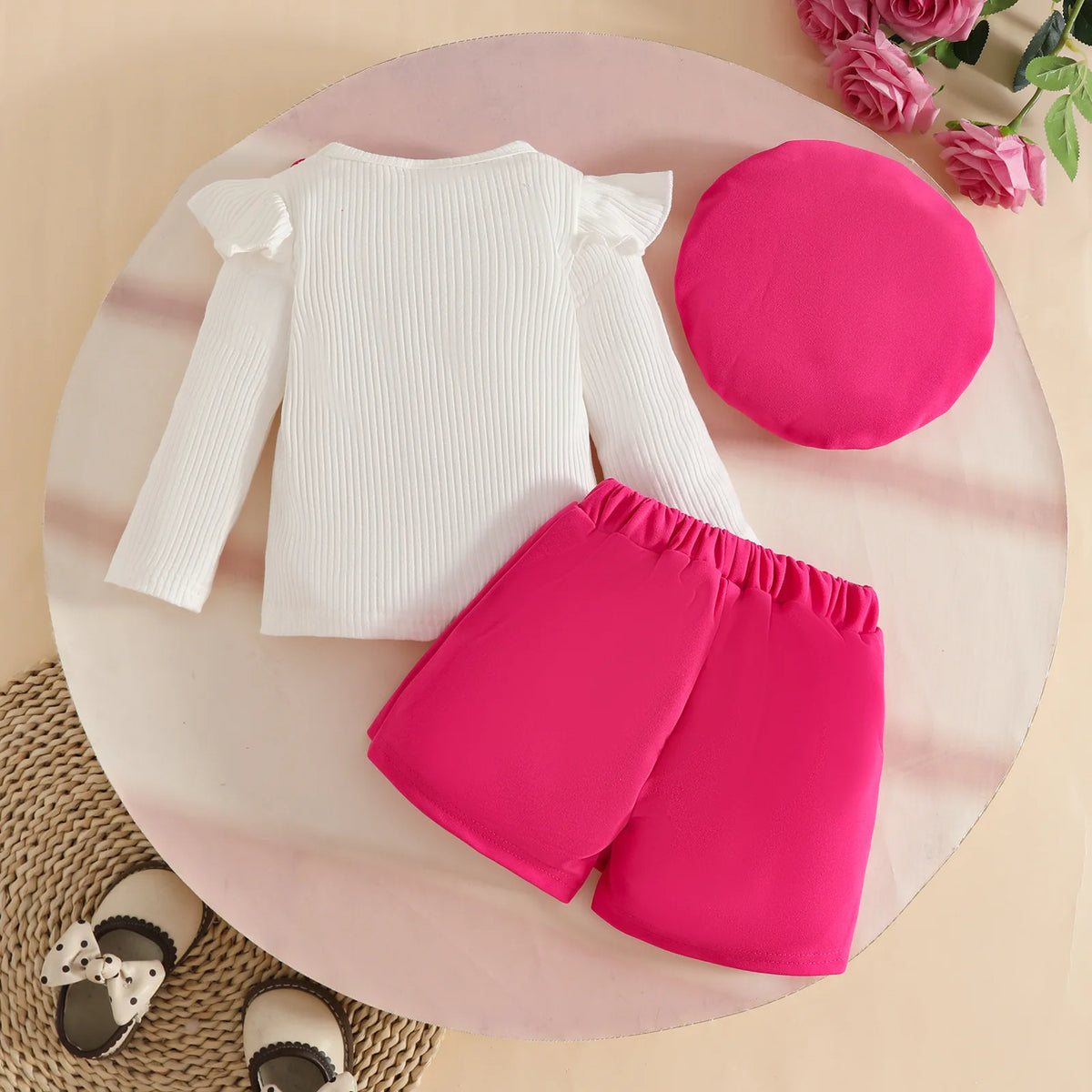 Spring Kids Girls Clothes Baby Casual Long Sleeve Flower Tops With Shorts Beret Infant Cute Outfits Sets Children's Clothing