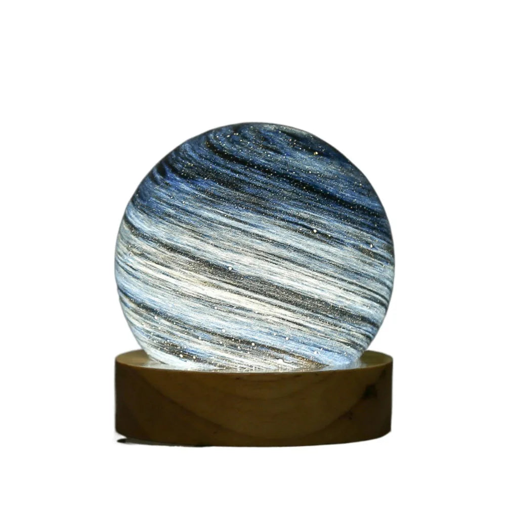 USB Plug in 3D Planet Glass Lamp With Wooden Stand 3 Color Light Galaxy Crystal Ball Dimmable Luminous Glass Sphere