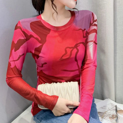 Woman T-shirt 2025 Mesh Skinny Tshirt Top for Women ClothingWith Print Original Fitted Simple Cheap Stylish Cool Beautiful Tee